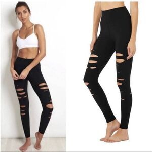 Alo Ankle Warrior‎ Leggings Women's Small Black Yoga High-Waisted Ripped Stretch